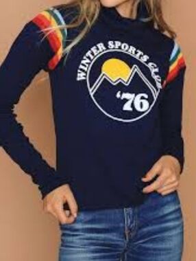 Camp Collection X Free People Navy 'Winter Sports Club '76' Turtleneck Top Small